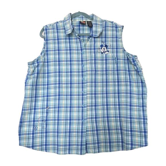 Disney Vintage Mickey Unlimited Sleeveless Collared Button Up Top Womsns 18/20W - Picture 1 of 8
